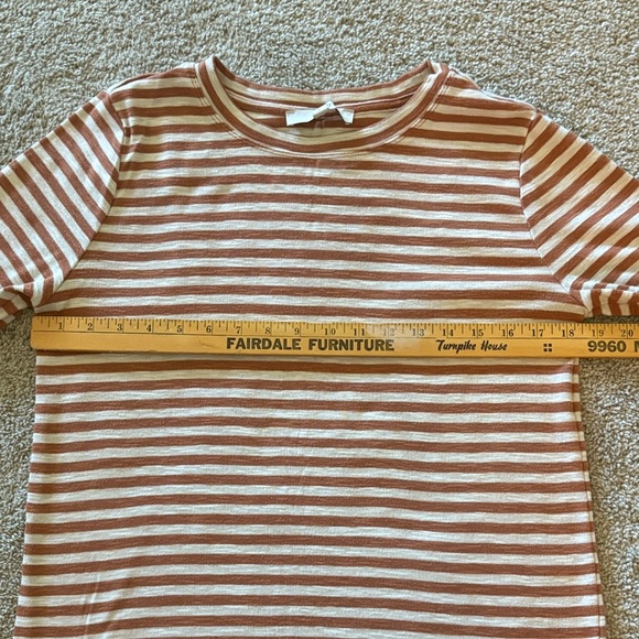 LOFT Brown and Cream Striped Knit Top with Lettuce Edge - Picture 7 of 11